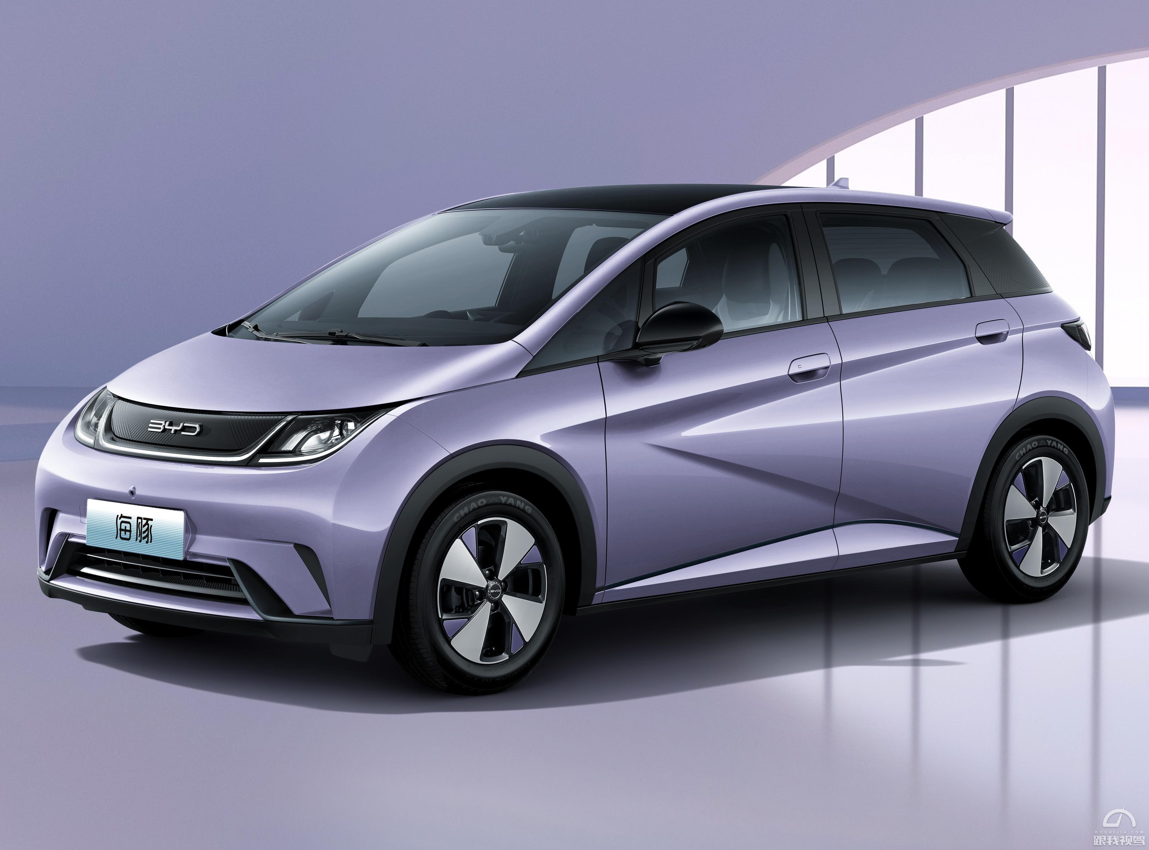 紫色 BYD DOLPHIN 车身前侧展示